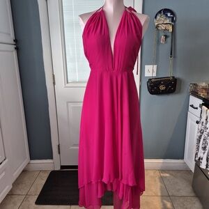 Chic Fuchsia Halter High-Low Dress